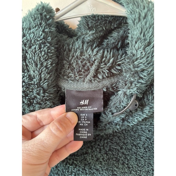 H&M Women's Small Green Hooded Sherpa Relaxed Fit Cozy Lounge Hoodie - Picture 6 of 6